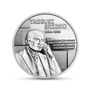 Srebrna moneta okolicznościowa; rewers – Wielcy polscy ekonomiści – Tadeusz Brzeski