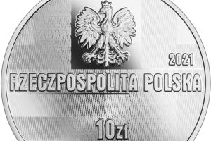 Detal srebrnej monety okolicznościowej – Wielcy polscy ekonomiści – Tadeusz Brzeski