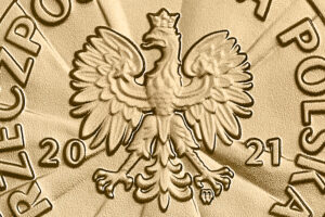 Detal złotej monety – Stulecie odzyskania przez Polskę niepodległości – Ignacy Daszyński