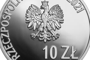 Detal srebrnej monety okolicznościowej - 40. rocznica strajku w Wyższej Oficerskiej Szkole Pożarniczej