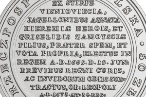 Detal srebrnej monety Skarby Stanisława Augusta – Michał Korybut Wiśniowiecki
