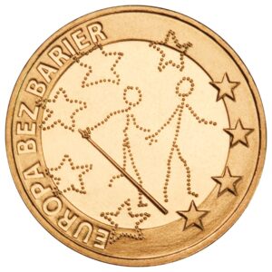 Moneta Nordic Gold; rewers – Europa bez barier – 100-lecie Towarzystwa Opieki nad Ociemniałymi