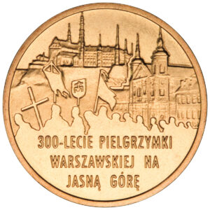 Moneta Nordic Gold; rewers – 300-lecie Pielgrzymki Warszawskiej na Jasną Górę