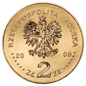 Moneta Nordic Gold; awers – Miasta w Polsce: Jędrzejów – Klasztor Cystersów