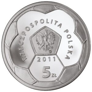 Srebrna moneta okolicznościowa; awers – Polskie Kluby Piłkarskie – Polonia Warszawa