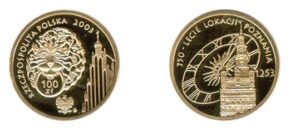 Moneta złota; awers; rewers - 750-lecie lokacji Poznania