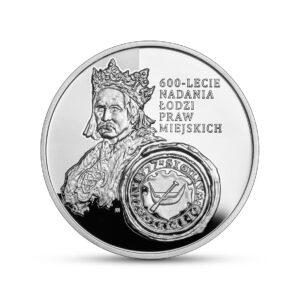 Rewers monety 600-lecie nadania Łodzi praw miejskich